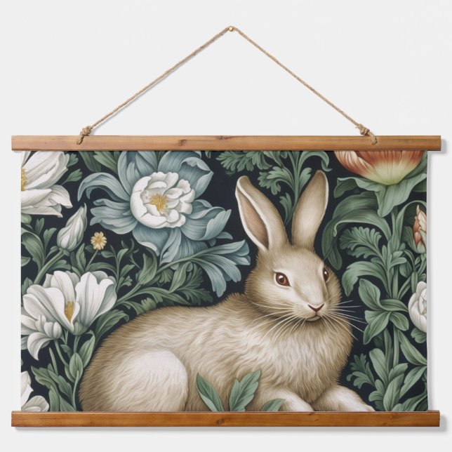 Hare and flowers in the garden art nouveau style hanging tapestry (Front)