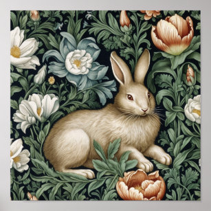 Hare and flowers in the garden art nouveau style poster