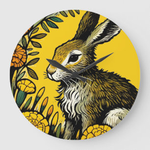 Hare and Marigolds Large Clock