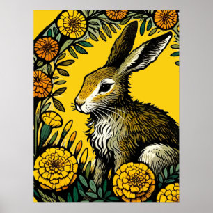 Hare and Marigolds                                 Poster