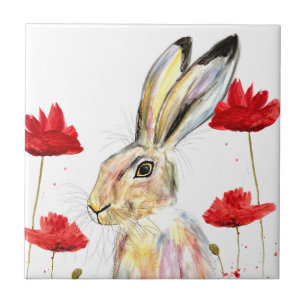 Hare Animal Watercolor Bunny Rabbits Forest Tile