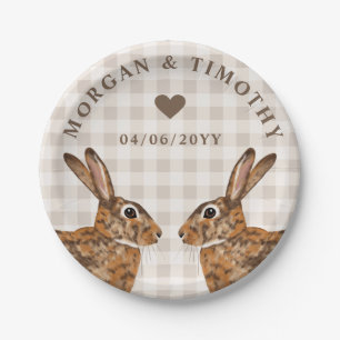 Hare Bunny Heads With Names And Date Wedding Paper Plate