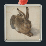 Hare (by Albrecht Dürer) Metal Tree Decoration<br><div class="desc">This design features a watercolor painting by Albrecht Dürer (1471–1528), who was an artist, printmaker and theorist of the German Renaissance. It is a portrait of a hare resting on its hind legs, as though it is about to leap up aggressively. Hares and jackrabbits are leporids belonging to the genus...</div>