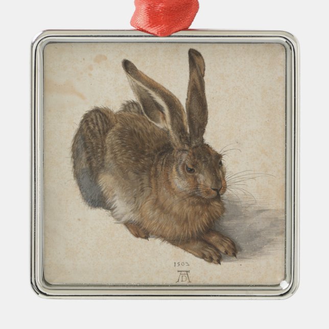 Hare (by Albrecht Dürer) Metal Tree Decoration (Front)