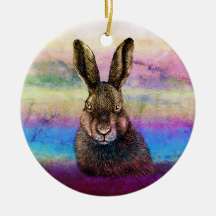 Hare drawing ceramic tree decoration