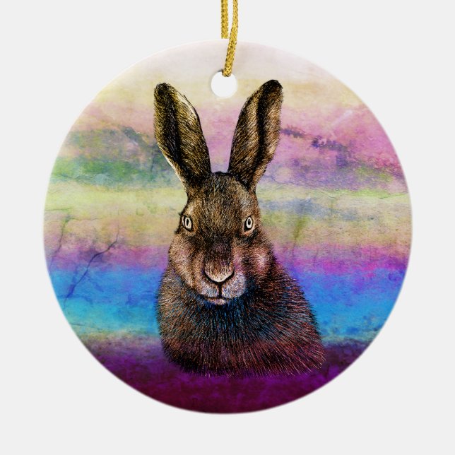 Hare drawing  ceramic tree decoration (Front)