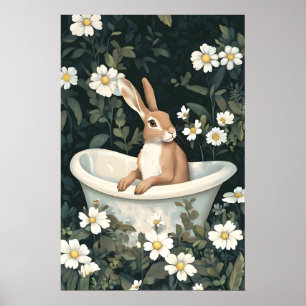 Hare In Bathtub Poster, Funny Animal Poster, Hare Poster