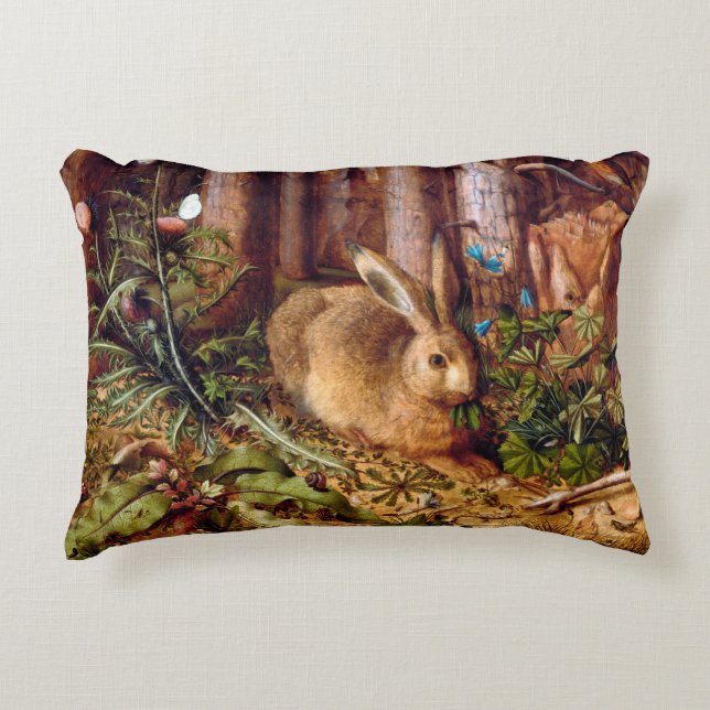 Hare in the Forest Hans Hoffmann Rabbit Painting Decorative Cushion (Front)