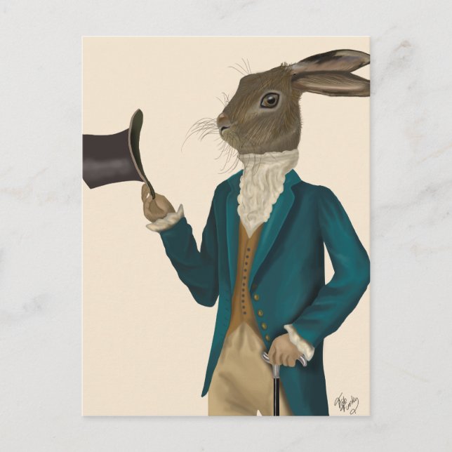 Hare In Turquoise Coat 2 Postcard (Front)