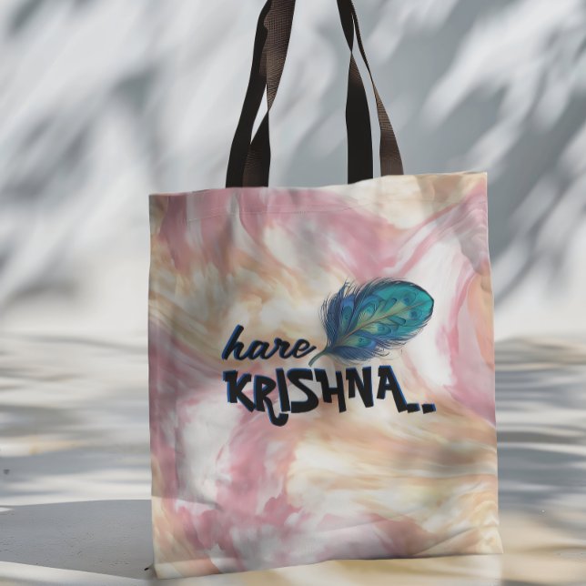 "Hare Krishna" Peacock Feather Hindu Tote Bag (Creator Uploaded)