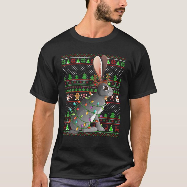 Hare Lover Family Matching Ugly Hare Christmas T-Shirt (Front)