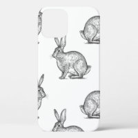 Hare or rabbit. Seamless pattern with forest anima