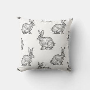 Hare or rabbit. Seamless pattern with forest anima Cushion