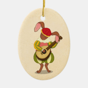 Hare Playing Lute Mediaeval Christmas Personalised Ceramic Tree Decoration