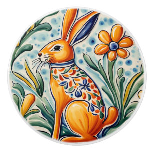 Hare Rabbit Mediterranean Bunny Folk Animal Art Ceramic Knob