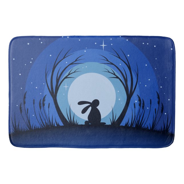 Hare, Rabbit, Moonlight Silhouette Bath Mat (Front)