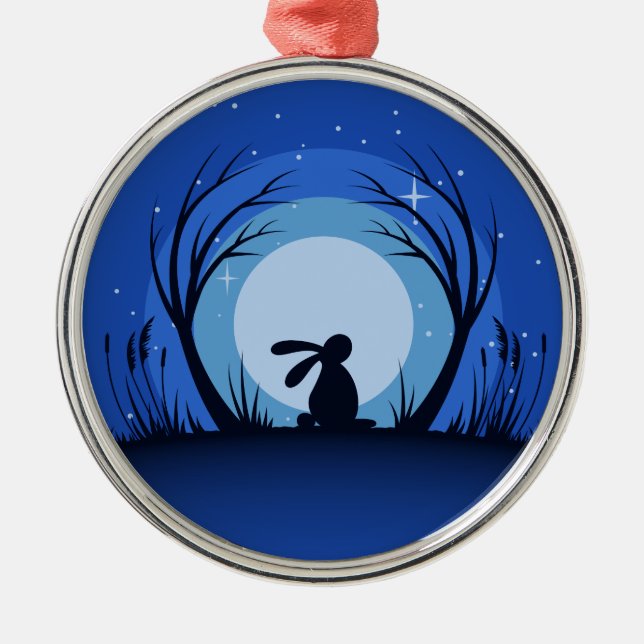Hare, Rabbit Moonlight Silhouette Metal Tree Decoration (Front)