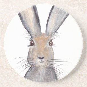 Hare rabbit watercolor coaster