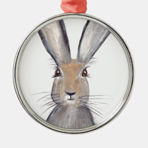 Hare rabbit watercolor metal tree decoration