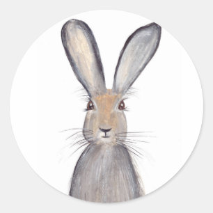 Hare rabbit watercolor postcard classic round sticker