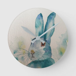 Hare Rabbit Watercolour Blue  Clock