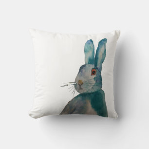 Hare Rabbit Watercolour Blue Cushion