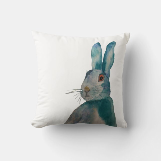 Hare Rabbit Watercolour Blue    Cushion (Front)