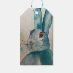 Hare Rabbit Watercolour Blue gift tag. Tags