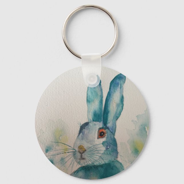 Hare Rabbit Watercolour Blue    Key Ring (Front)