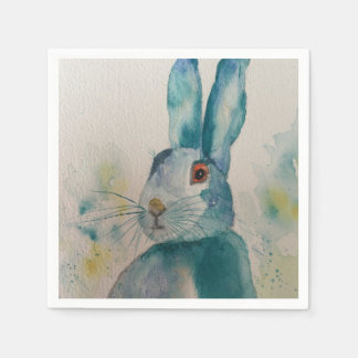 Hare Rabbit Watercolour Blue  napkins