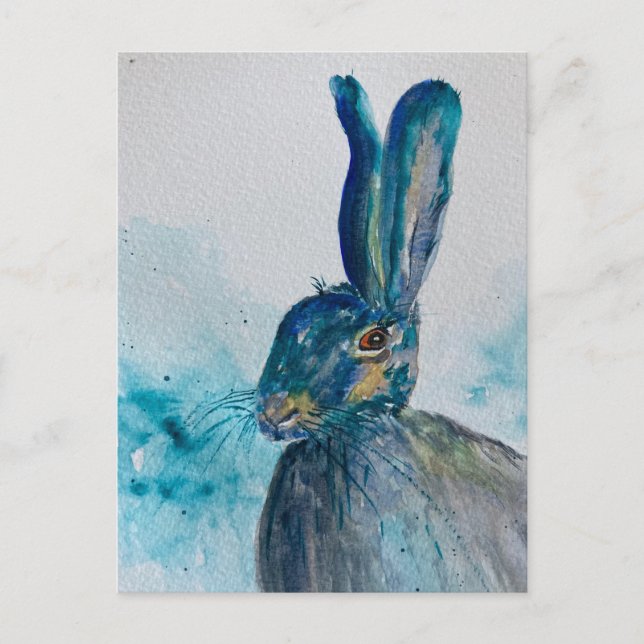 Hare Rabbit Watercolour Postcard (Front)
