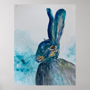 Hare Rabbit Watercolour Poster