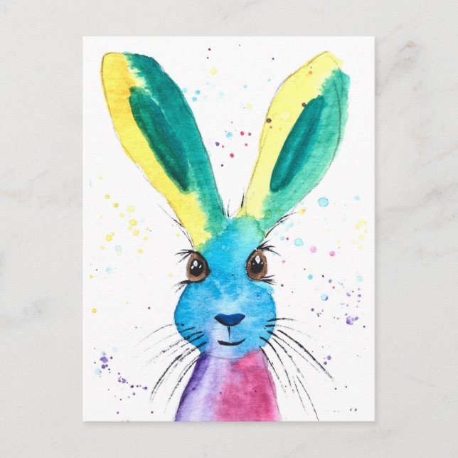 Hare watercolor animal cute rabbit Colourful Postcard (Front)