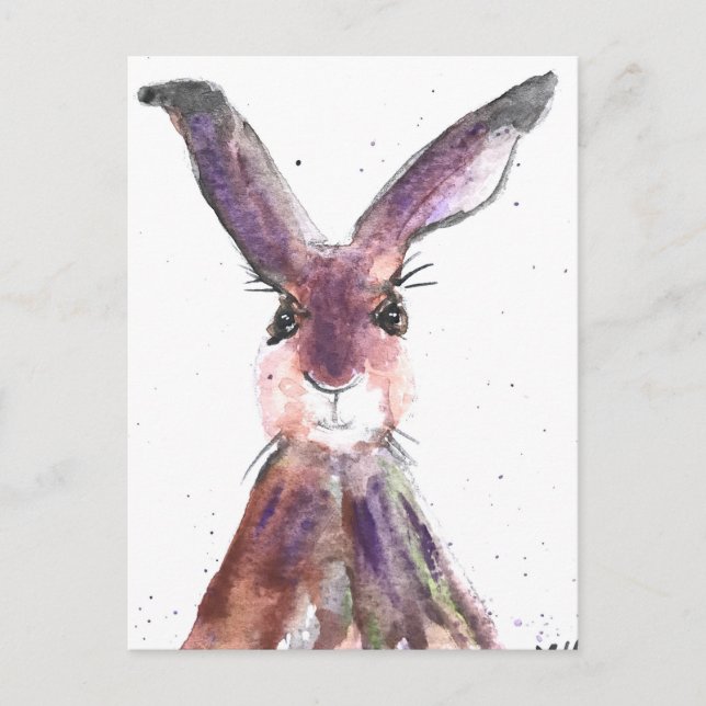 Hare watercolor animal cute rabbit woodland postcard (Front)