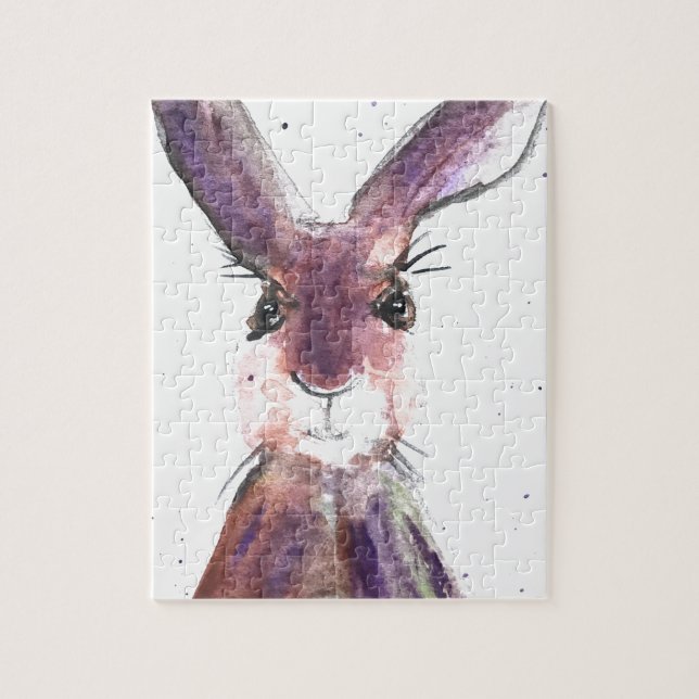 Hare watercolor Cute bunny Rabbit Woodland animals Jigsaw Puzzle (Vertical)