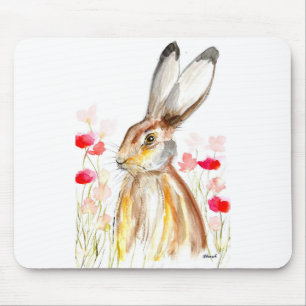 Hare Watercolor Easter Rabbit Animal Rustic Floral Mouse Pad