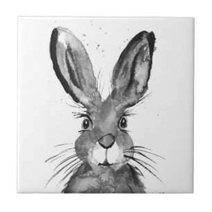 Hare watercolor rustic Kitchen rabbit animal Tile