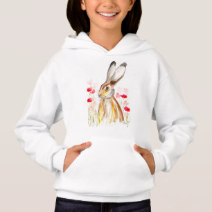 Hare watercolor wild cute animal Girl Hoodie