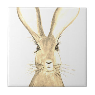 Hare watercolour painting Rustic Woodland Chic Tile