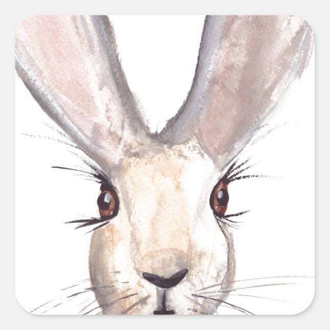 Hare watercolour rabbit cute baby shower nursery  square sticker (Front)