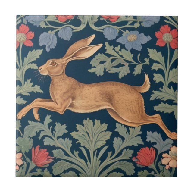 Hare William Morris style Left Facing Floral Tile (Front)