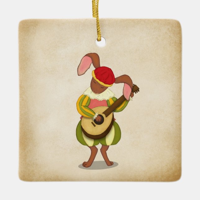 Hare with Lute & Six Rhythmic Modes Mediaeval Musi Ceramic Ornament (Front)