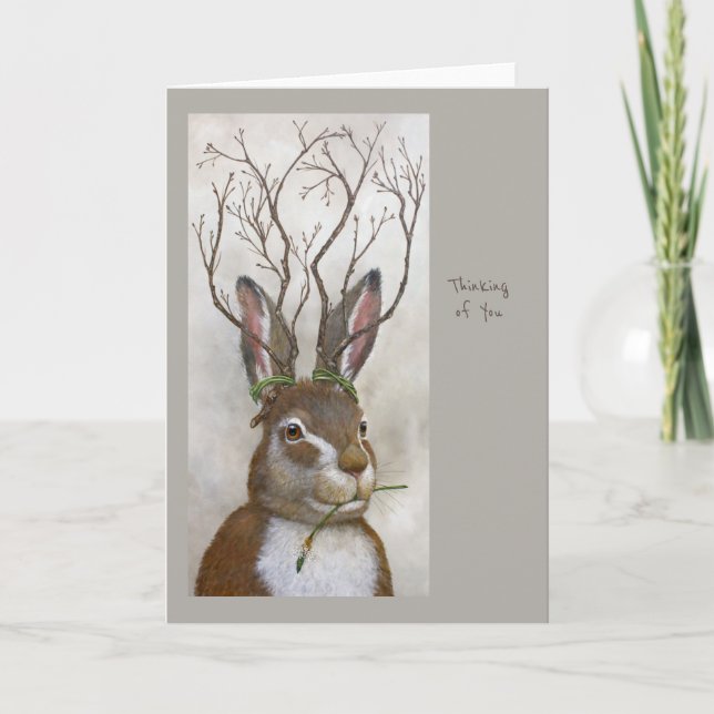 Hare with twigs thinking of you card (Front)