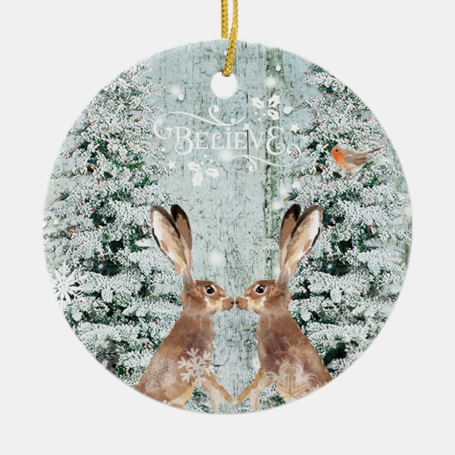 hares christmas ornament winter snow decoration (Front)