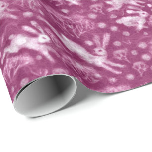 Hares Field Bunnies Rabbits Winter Pattern Fuchsia Wrapping Paper