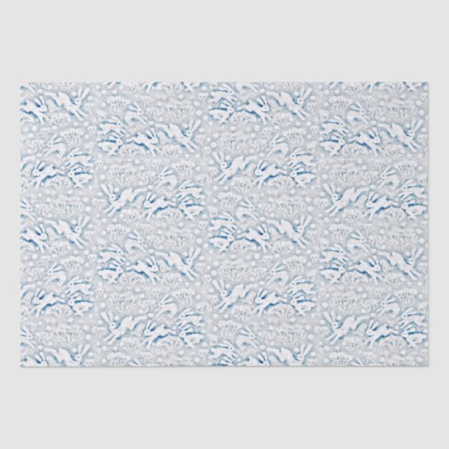 Hares Field Bunnies Rabbits Winter Pattern White Tissue Paper (Front)