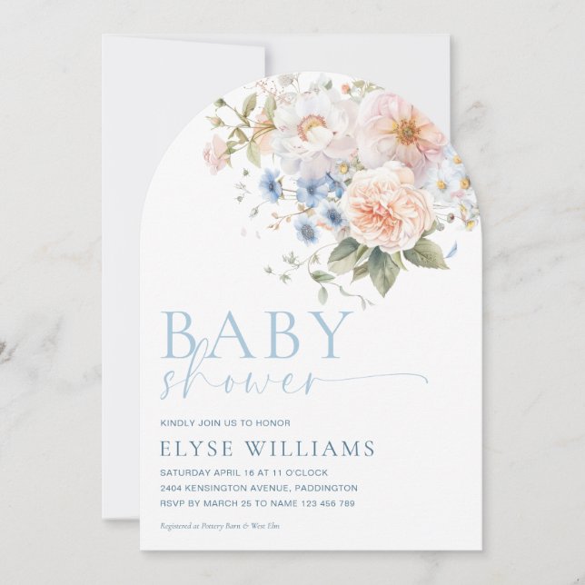 Hargrove Blue Floral Baby Shower Arch Invitation (Front)