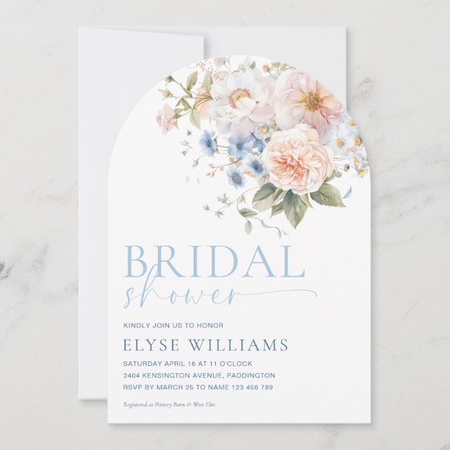 Hargrove Blue Floral Bridal Shower Arch Invitation (Front)