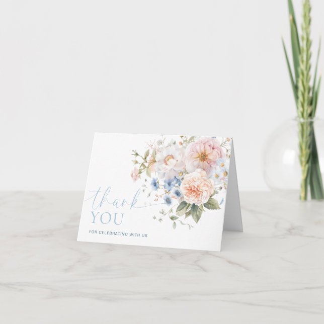 Hargrove Blue Floral Bridal Shower Thank You Card (Front)