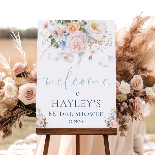 Hargrove Blue Floral Bridal Shower Welcome Sign (Creator Uploaded)
